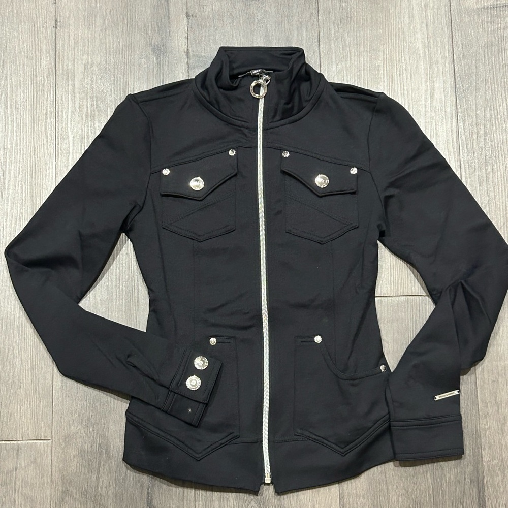bebe Black Utility Jacket with Silver Accents